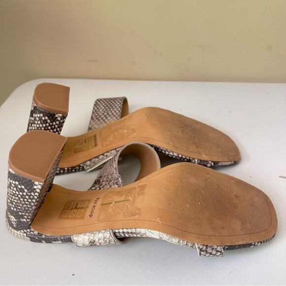 Dolce Vita Sandals Beige Snakeskin Print Block Heel Size 10 - Picture 5 of 7